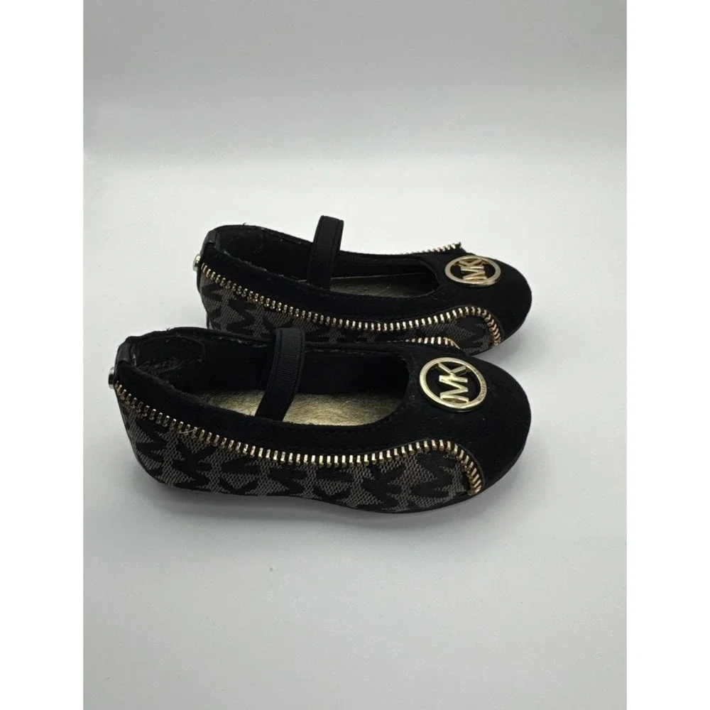 Michael Kors Girls Baby Emalyn BLACK & Gold Ballet Flats Sz 6 Without Box